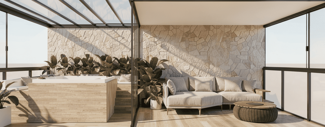 Rooftop com lounge e ofurô